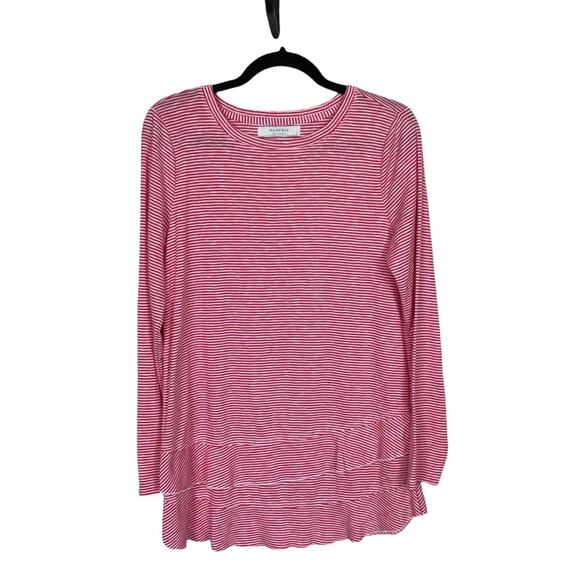 Mododoc Long Sleeve Stripped Scoop Neck Ruffled Mini Pink White Stripe Small - Picture 8 of 8